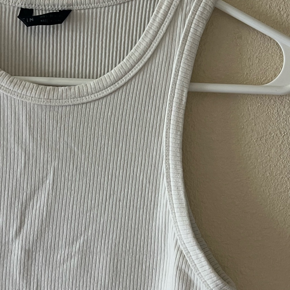 White Ribbed Sleeveless Tank Top